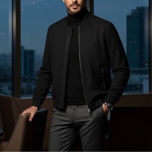 Zara Black Bomber Jacket with Silver Zippers